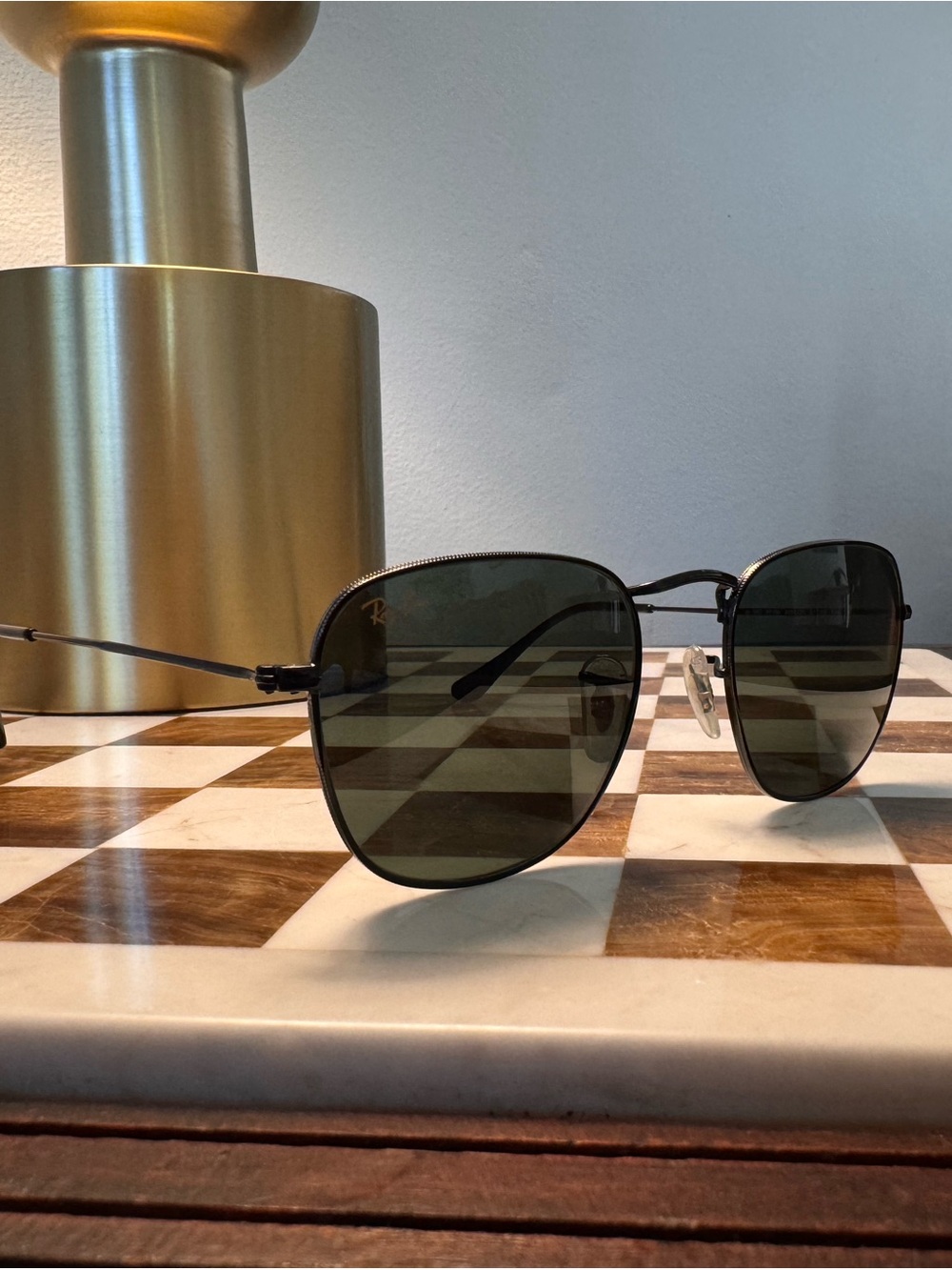 Ray-Ban Black Metal Frank (RB 3857) Sunglasses with Dark Green Lenses
